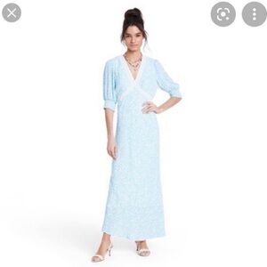 RIXO for target blue and white Floral Lace-Trimmed Dress with puff sleeves siz 2